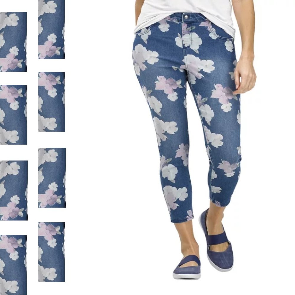 HUE® Denim-look Floral High Rise Skimmer Leggings in Women's Sz 2X / 20W / 2XL